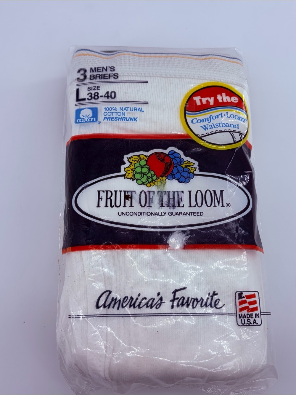 Vtg 1992 Fruit Of The Loom Men’s Briefs Large 38-40 3-Pack Tighty Whities New